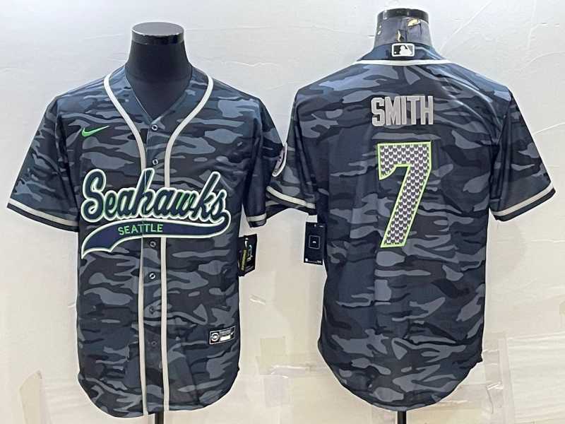 Mens Seattle Seahawks #7 Geno Smith Grey Camo With Patch Cool Base Stitched Baseball Jersey->seattle seahawks->NFL Jersey
